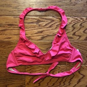 Pink ruffled halter bikini top